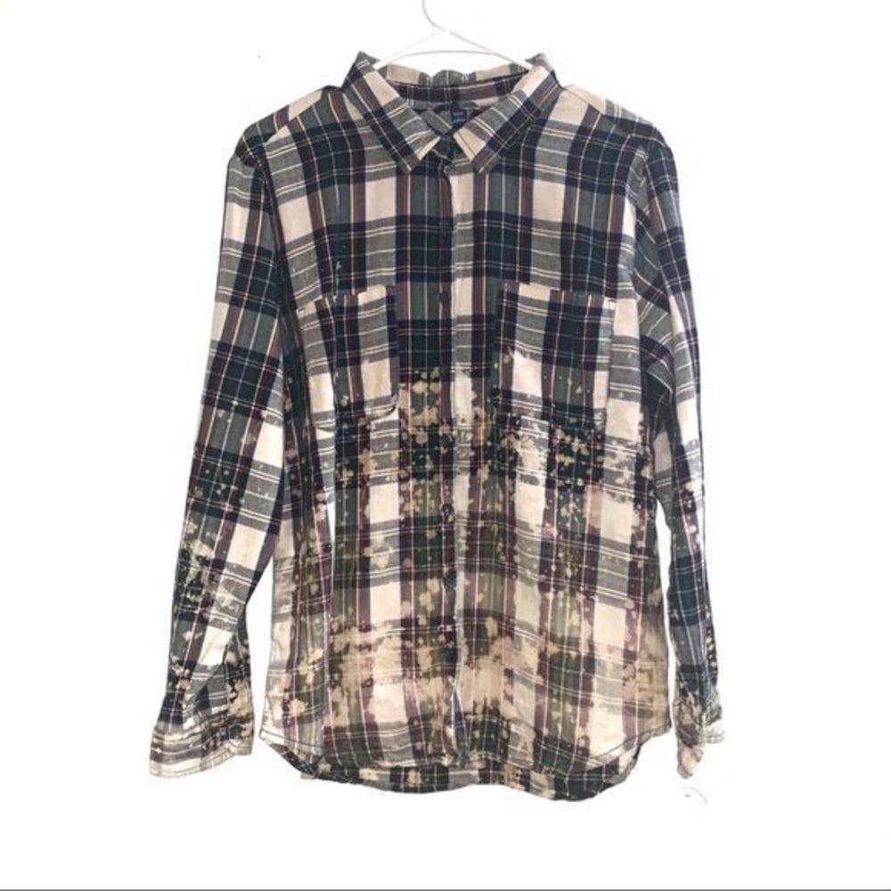 Bleached Plaid Button Down Shirt - image 1